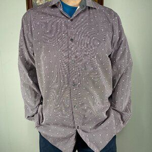 DKNY Button Up Long Sleeve Shirt Top Men's XL Gray-ish Red Business Casual